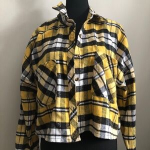 CI SONO plaid collection women's size M yelllow, black, and white plaid flannel